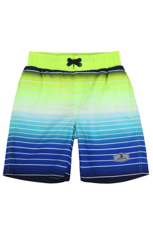 Rokka&rolla Kid's Swim Trunks With Mesh Lining And Upf 50+ Protection In Stripe Neon