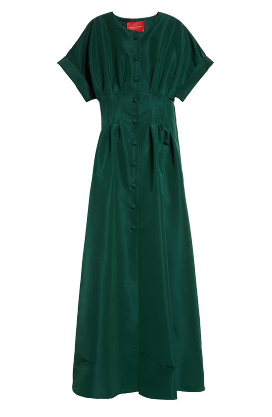 Carolina Herrera Cuffed Short Sleeve Button-up Silk Faille Gown In Spruce Green