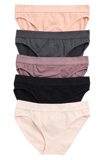 Nine West 5-pack Seamless Bikini Briefs In Sand/ecru/grey