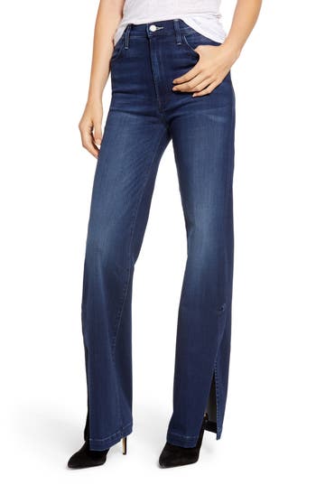 Mother The Hustler Sidewinder High Waist Slit Hem Bootcut Jeans In Tongue And Chic