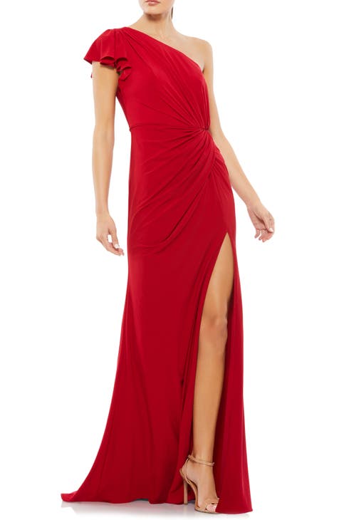 Draped One-Shoulder Jersey Gown