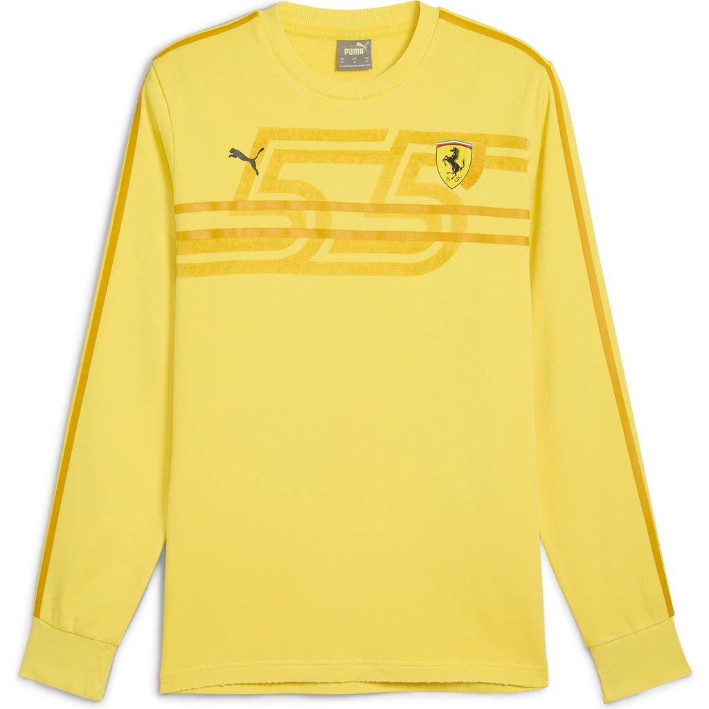 PUMA x Ferrari Race Desert Sun Long Sleeve Cotton Graphic T-Shirt in Speed Yellow