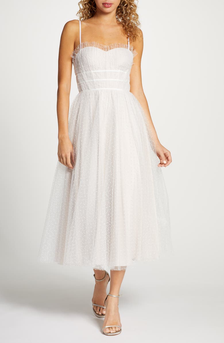 BY WATTERS Veronica Swiss Dot Tea Length Wedding Dress, Main, color, IVORY/ BLUSH