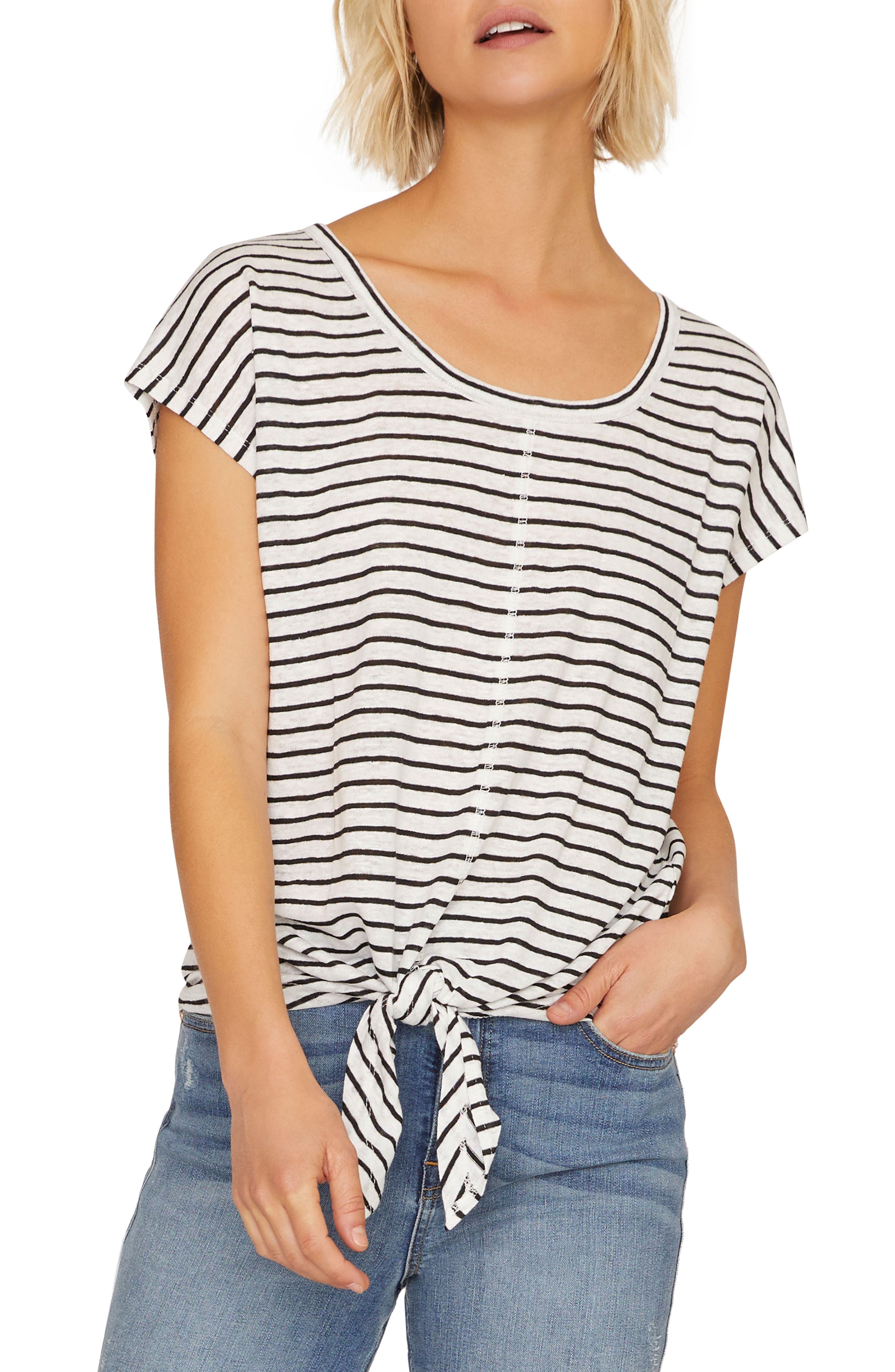 Sanctuary Maddy Tie Stripe Linen Tee, White