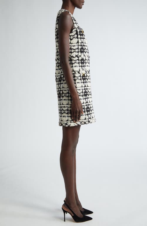 St John Eyelash Plaid Tweed Dress In Black/ecru Multi