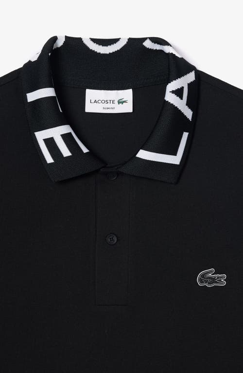 Shop Lacoste Semi Fancy Slim Fit Piqué Knit Polo In Black