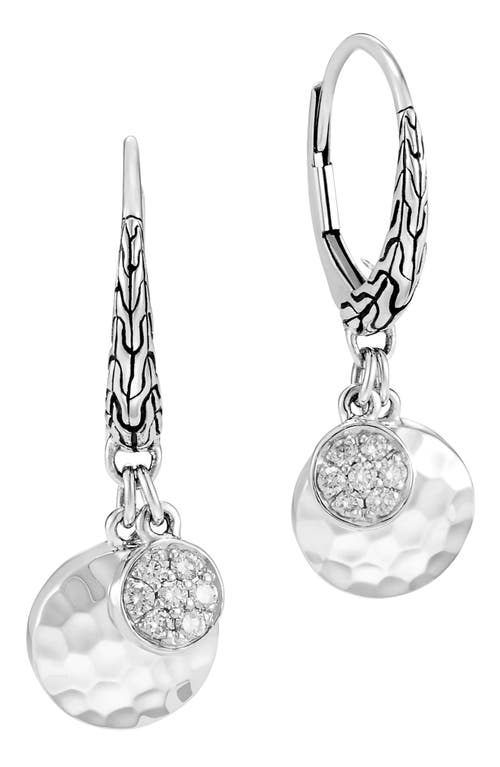 Shop John Hardy Dot Hammered Drop Earrings In Diamond/silver