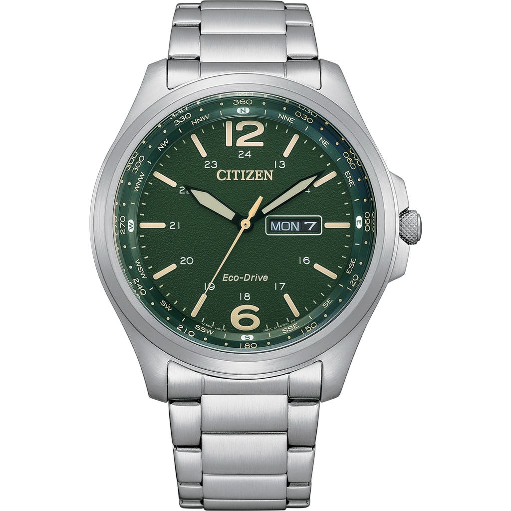 Citizen Eco-drive Stainless Steel Bracelet Watch, 44mm In Silver-tone/green