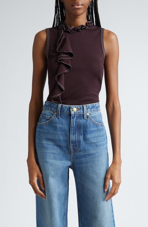 Shop Ulla Johnson Brea Ruffle Sleeveless Organic Wool Knit Top In Mahogany