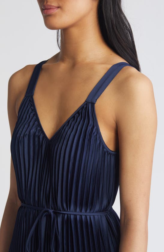 Shop Sam Edelman Plissé Tie Waist Satin Dress In Navy