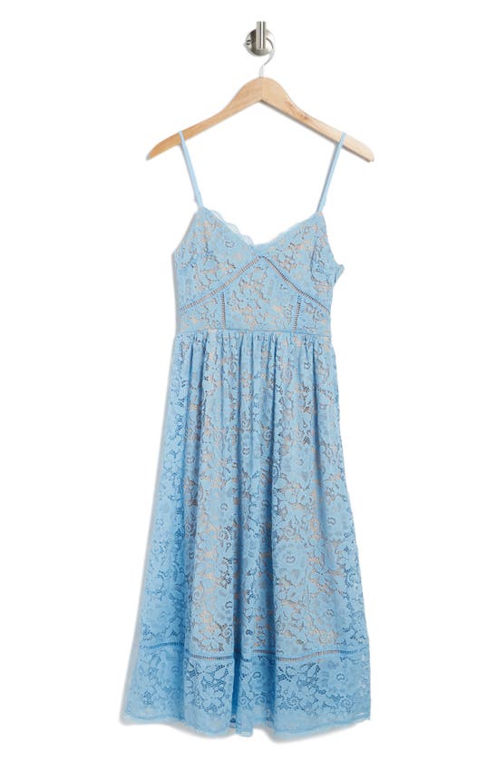 Nsr Crochet Stretch Lace Midi Dress In Sky