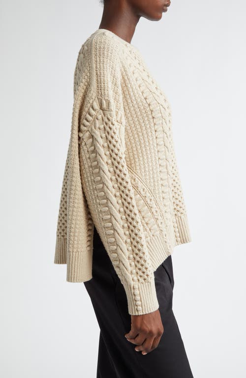 Lafayette 148 New York Mixed Stitch Wool & Cotton Crewneck Sweater In Soy