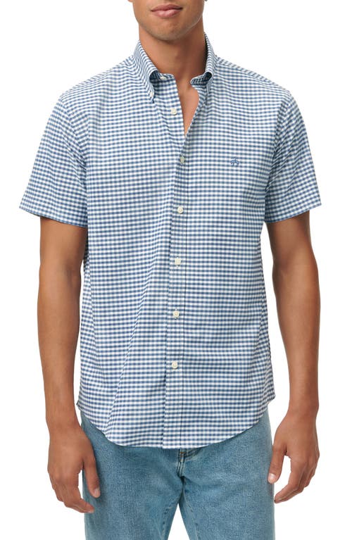 Brooks Brothers Gingham Short Sleeve Stretch Cotton Button-down Shirt In True Navy Gingham