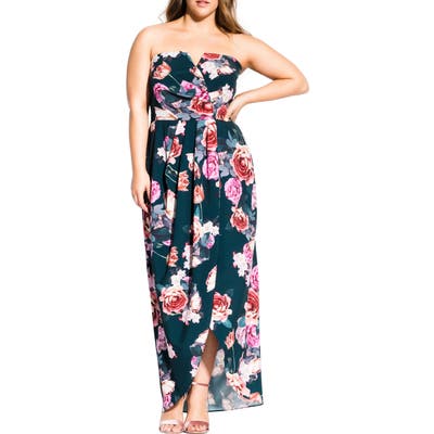 Plus Size City Chic Bursting Flowers Maxi Dress, Blue