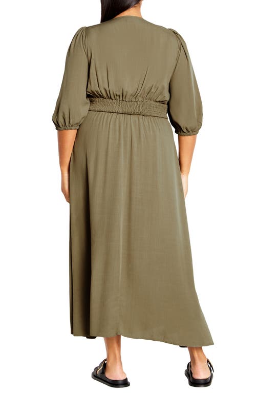 Shop City Chic Daydream Three-quarter Sleeve Maxi Dress In Olive