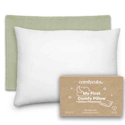 Comfy Cubs Toddler Pillow With Soft Cotton Pillowcase In Sage