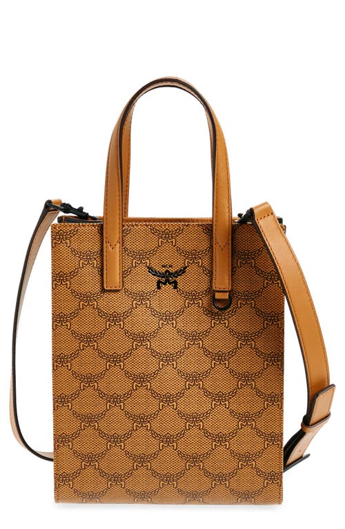 Shop Mcm Aren Faux Leather North/south Tote In Cognac