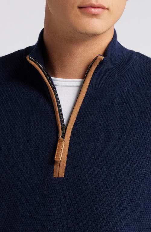 Lorenzo Uomo Merino Wool & Cashmere Bird's Eye Quarter Zip Sweater In Navy
