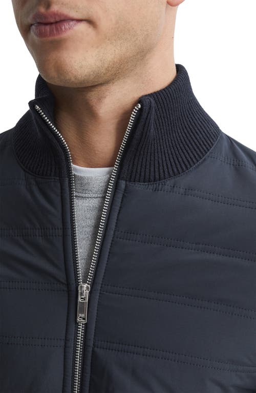Reiss Mixed Media Zip Jacket In Navy