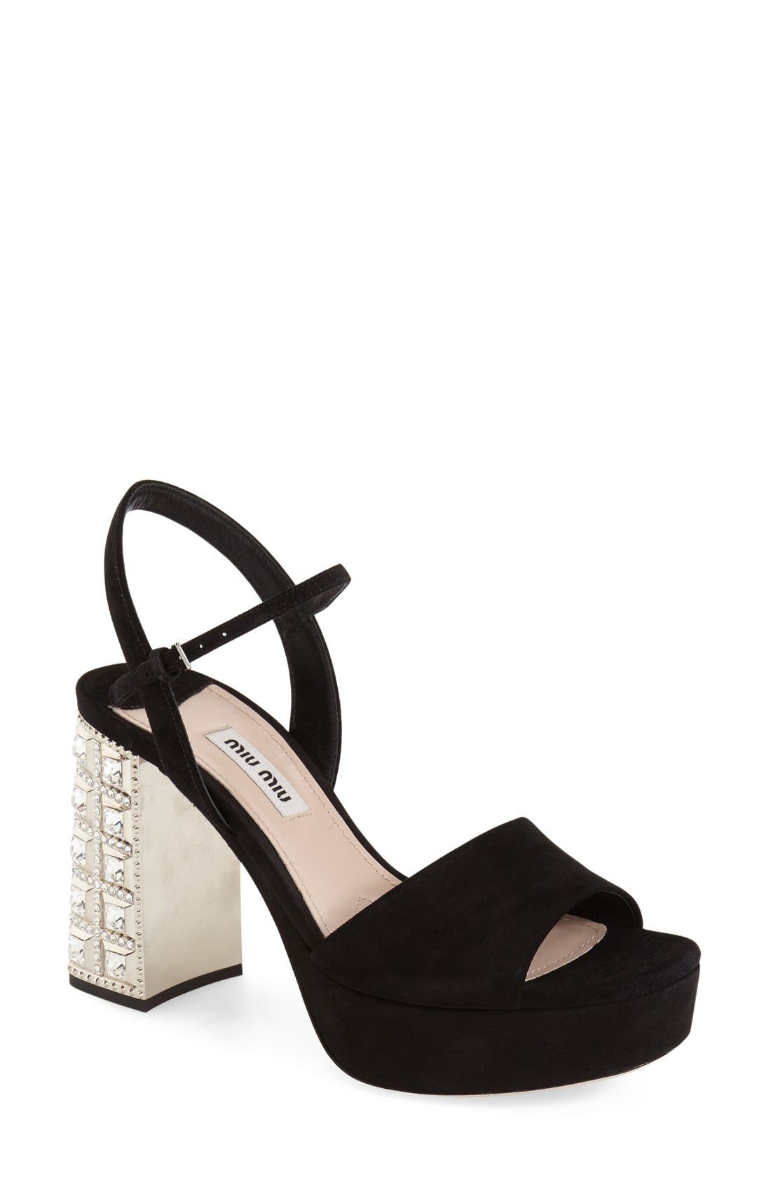 crystal block heel sandals