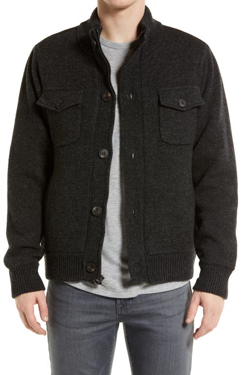 Fleece Lined Wool Blend Knit Jacket in Black