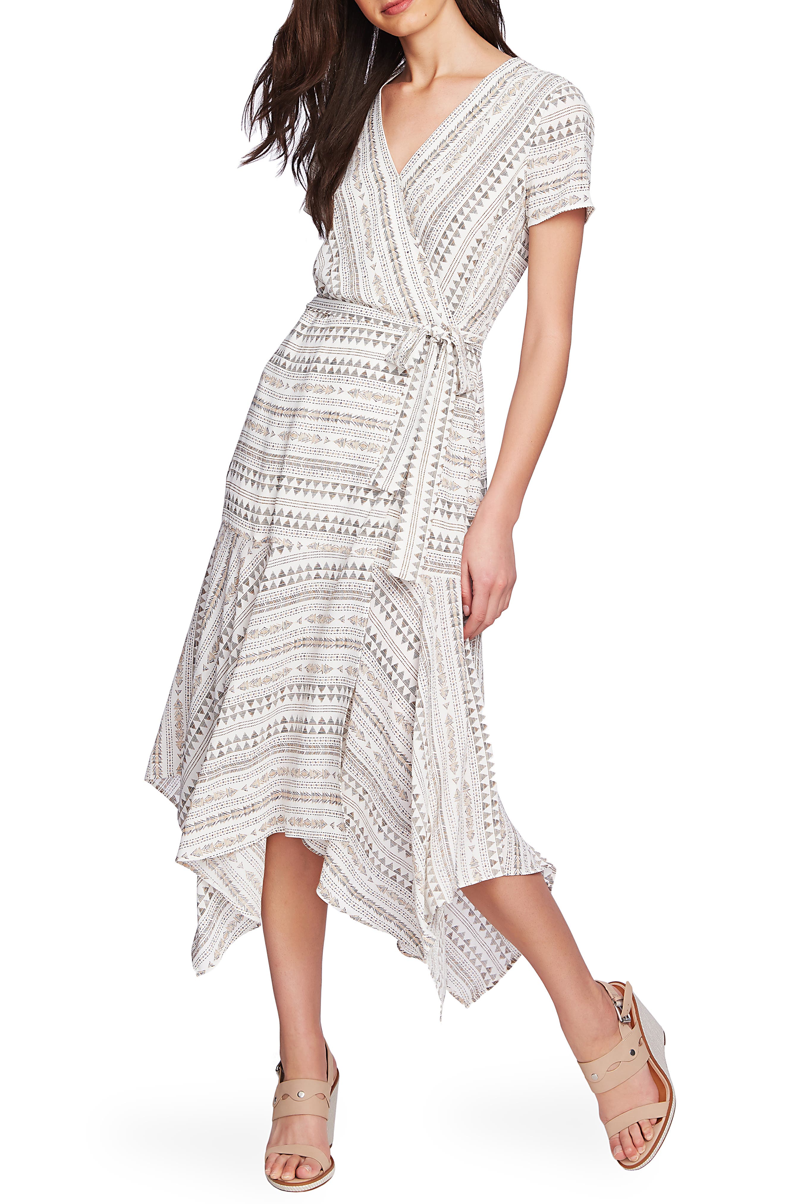 1.state Handkerchief Hem Wrap Dress, White