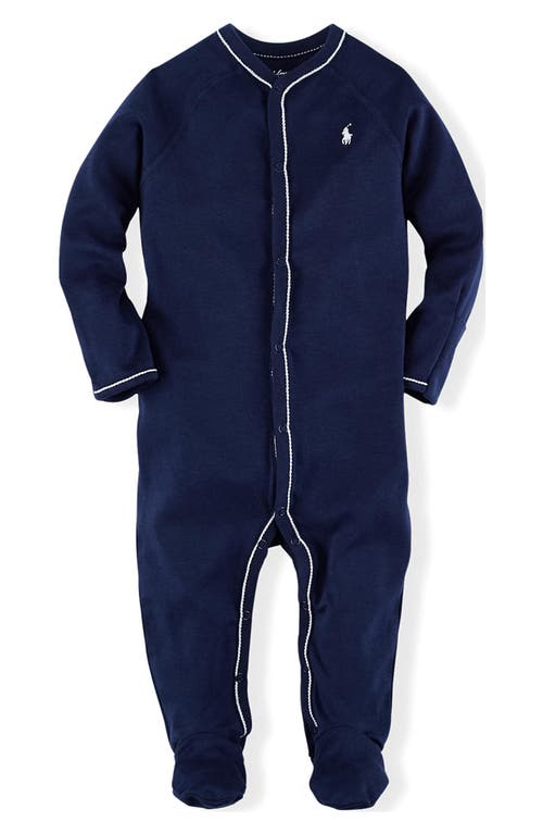 Shop Ralph Lauren Footie In French Navy W/white Stitching