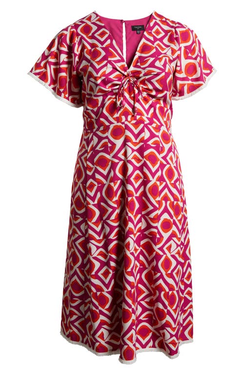 Tahari Asl Geo Print Midi Dress In Wild Berry