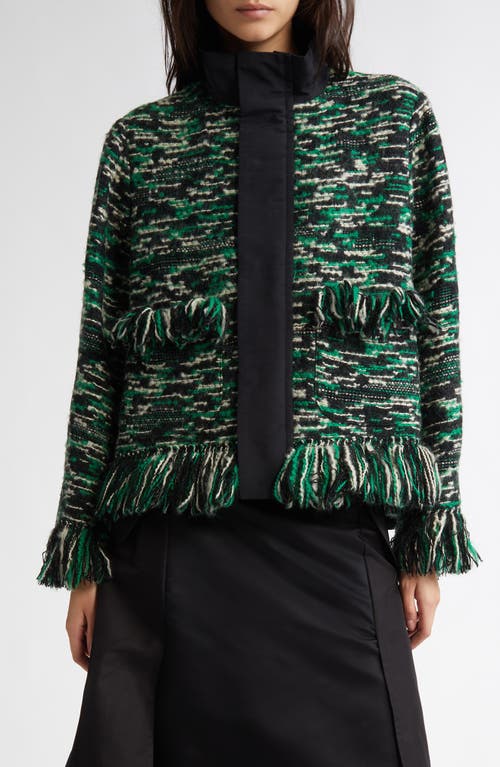 SACAI SACAI MIXED MEDIA FRINGE WOOL BLEND TWEED JACKET