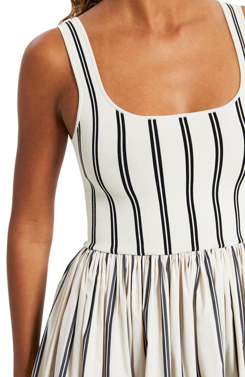 Theory Striped Gathered Cotton-poplin And Stretch-knit Midi Dress In Multi