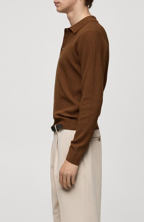 Mango Cotton-blend Ribbed Polo Shirt Coffee In Coffee