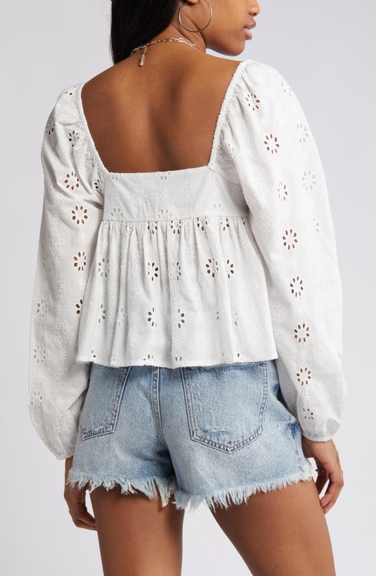 Shop Bp. Eyelet Long Sleeve Babydoll Top In White Blanc