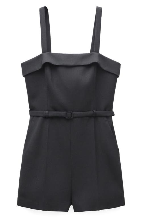 Mango Belted Square Neck Romper In Black