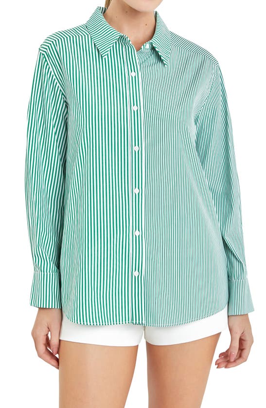 English Factory Colorblock Stripe Long Sleeve Button-up Shirt In Kelly Green