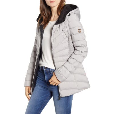 Bernardo Down & Primaloft Walker Jacket With Faux Fur Trim, Grey