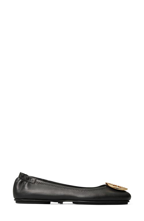 Tory Burch Minnie Travel Ballet With Metal Logo In Perfect Black/gold