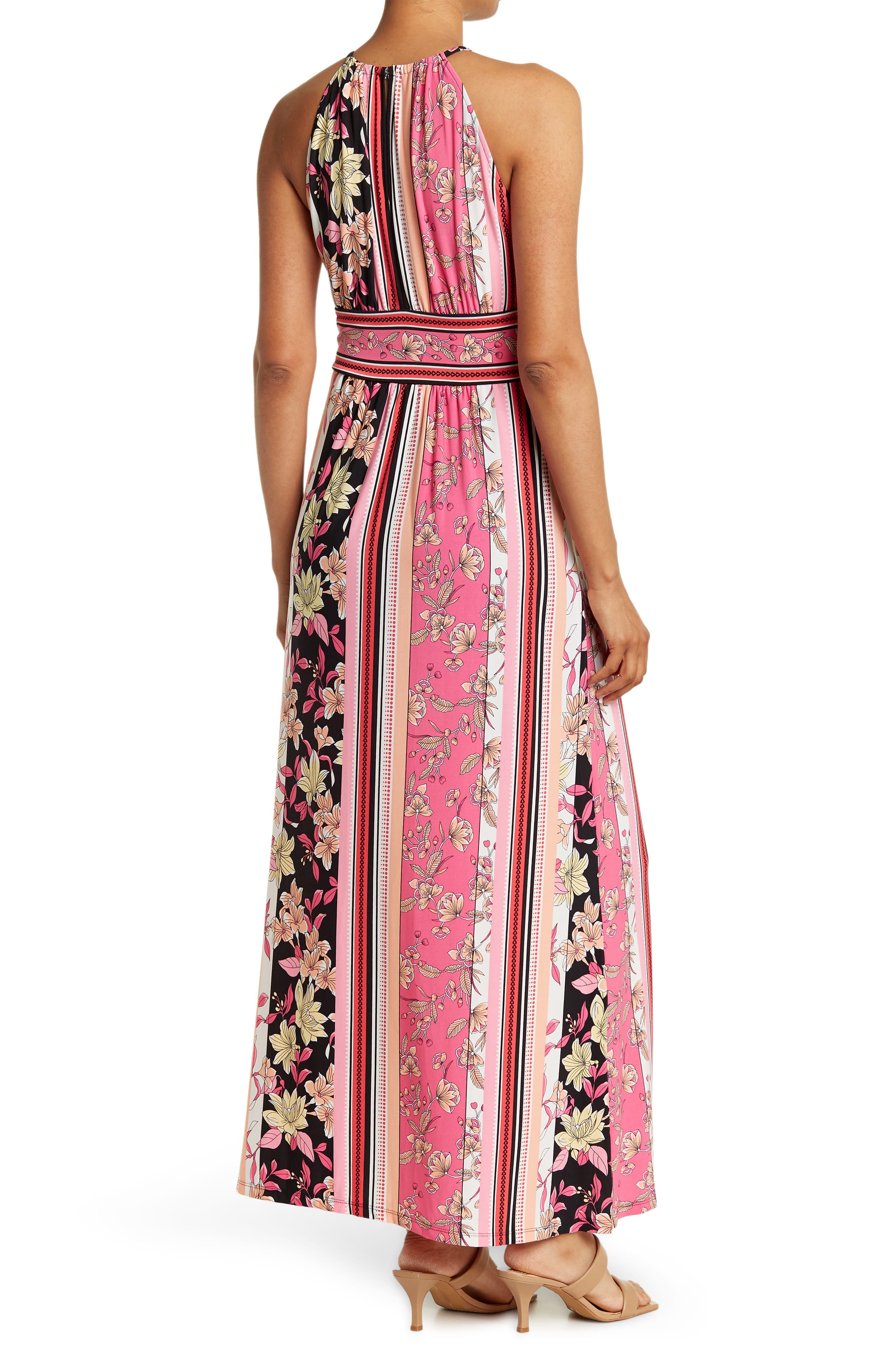 Floral Stripe Sleeveless Maxi Dress 