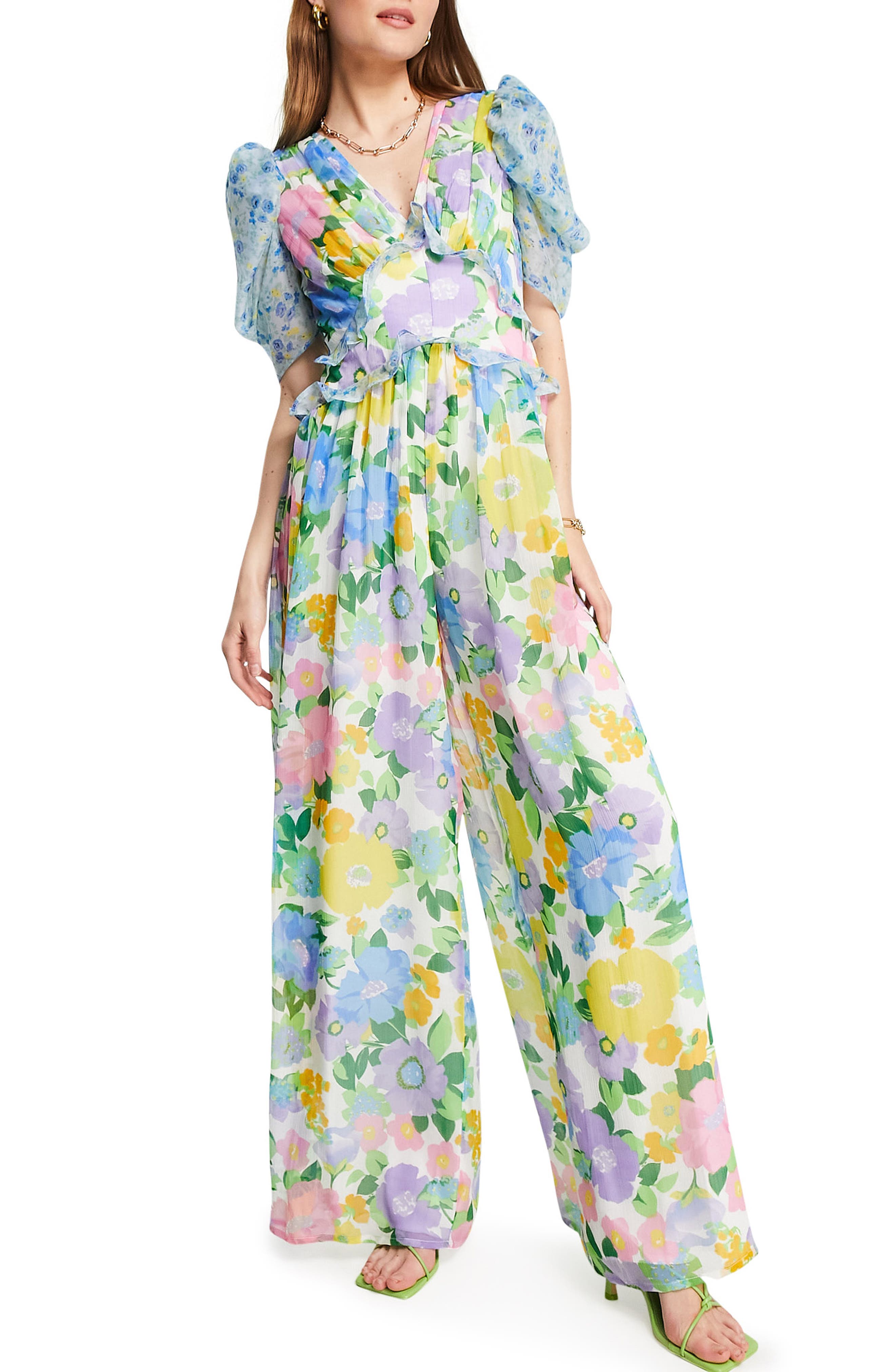 ASOS DESIGN Floral Open Back Ruffle Jumpsuit | Nordstrom