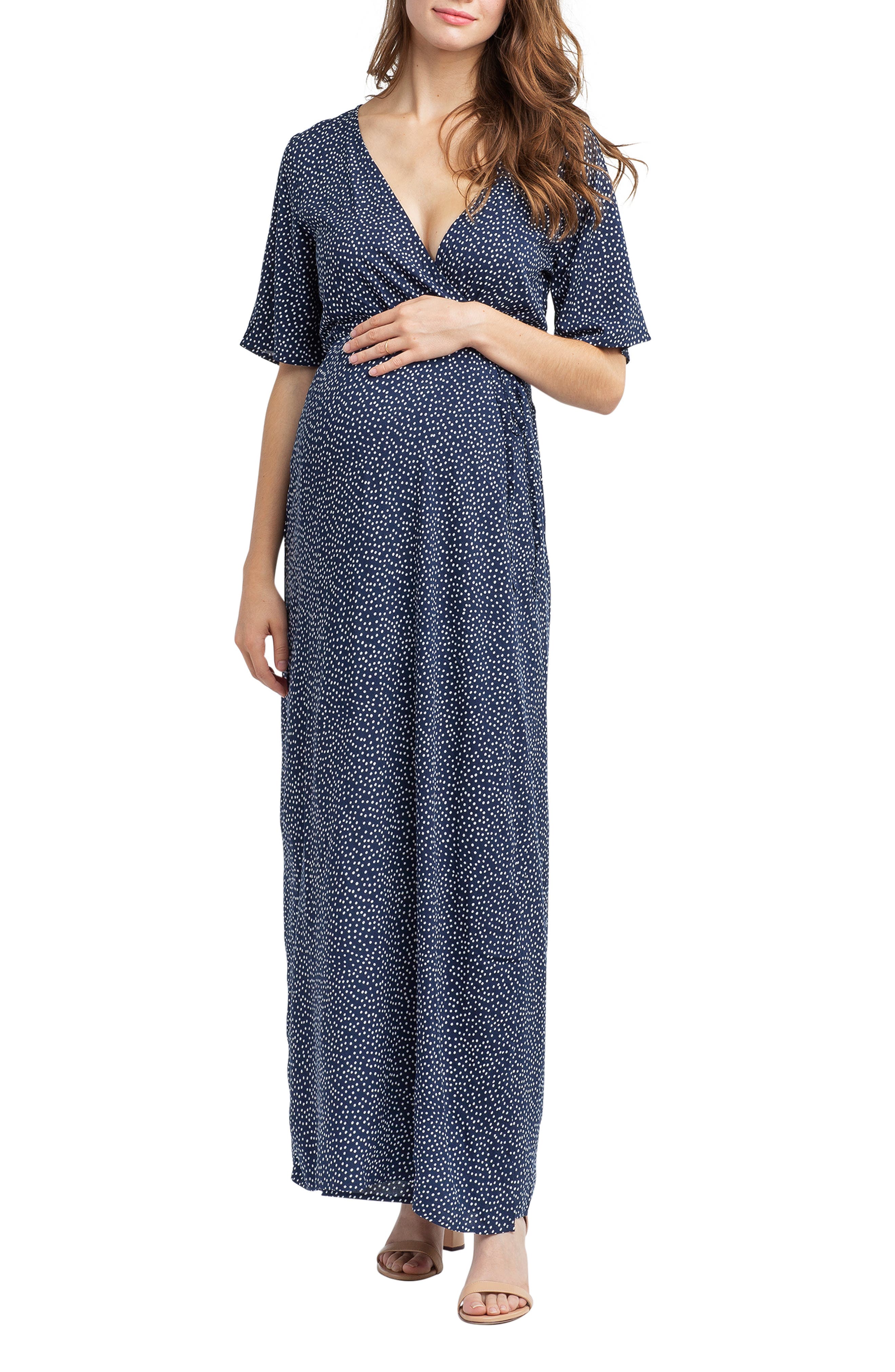 Nom Maternity Landon Maxi Wrap Maternity/nursing Dress, Blue