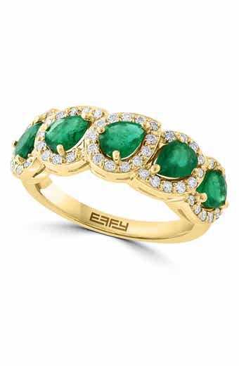 EFFY 14K Yellow Gold Pavé Diamond Emerald Ring - 0.08 ctw. - Size