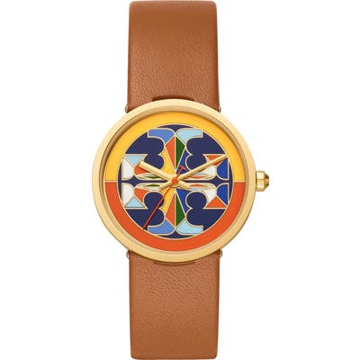 Tory Burch Reva Leather Strap Watch,