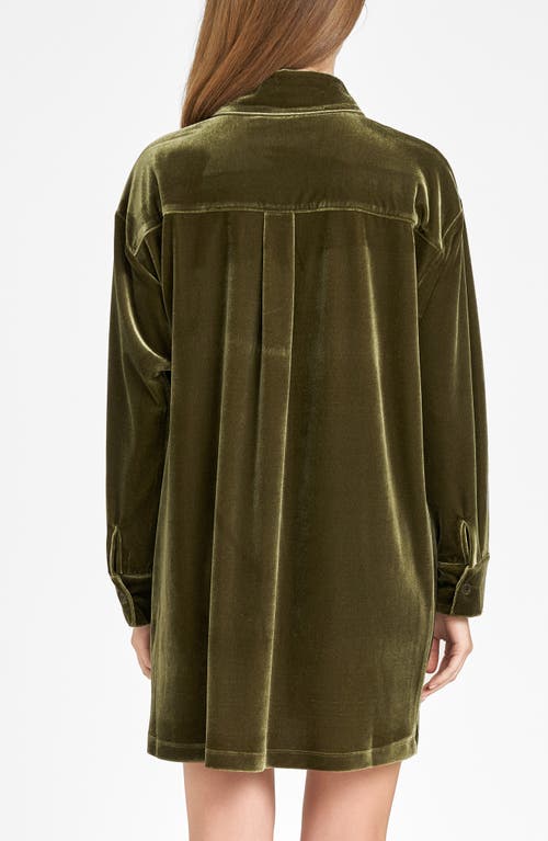 Shop Wayf Briella Long Sleeve Velvet Shirtdress In Olive