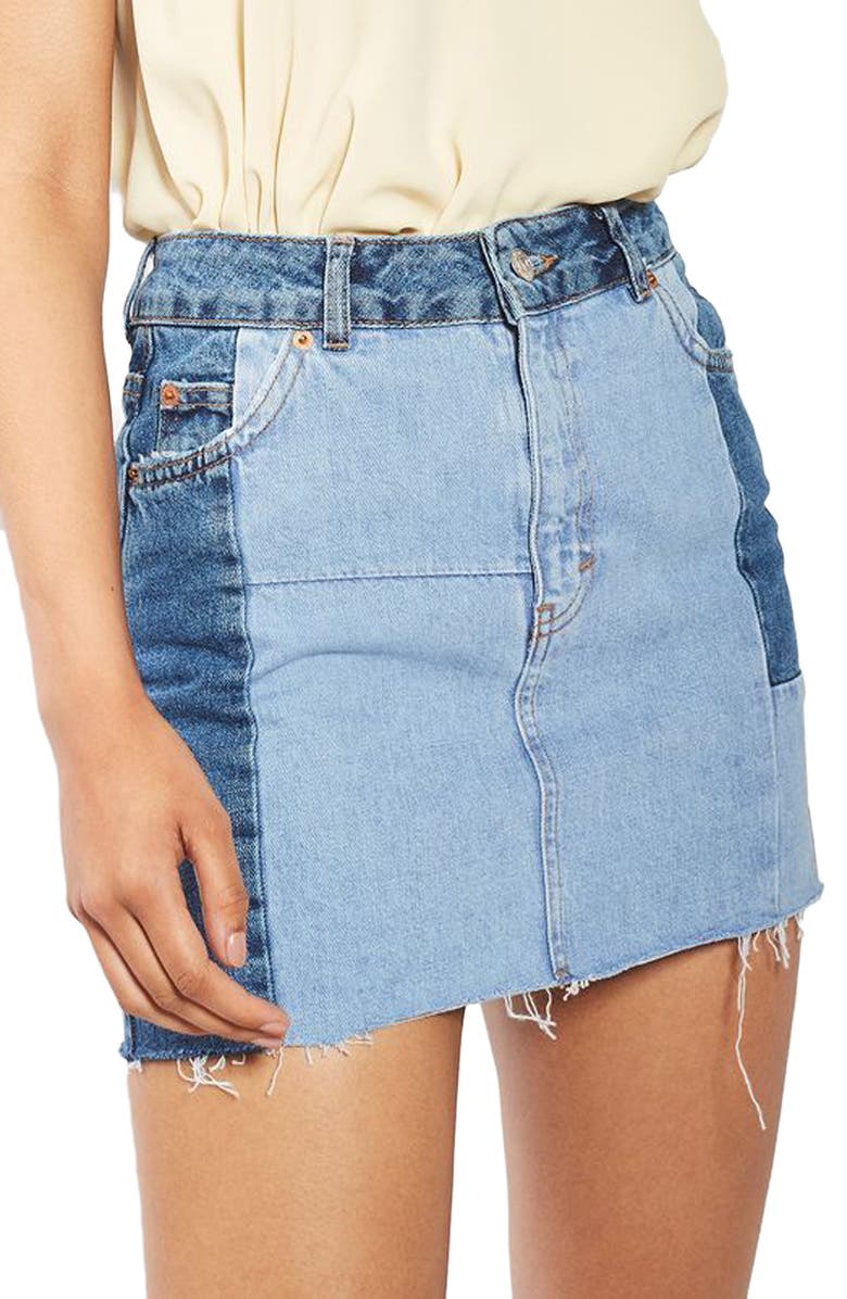 Topshop Colorblock Denim Miniskirt | Nordstrom