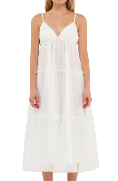 Shop English Factory Tulle Contrast Sleeveless Midi Dress In White