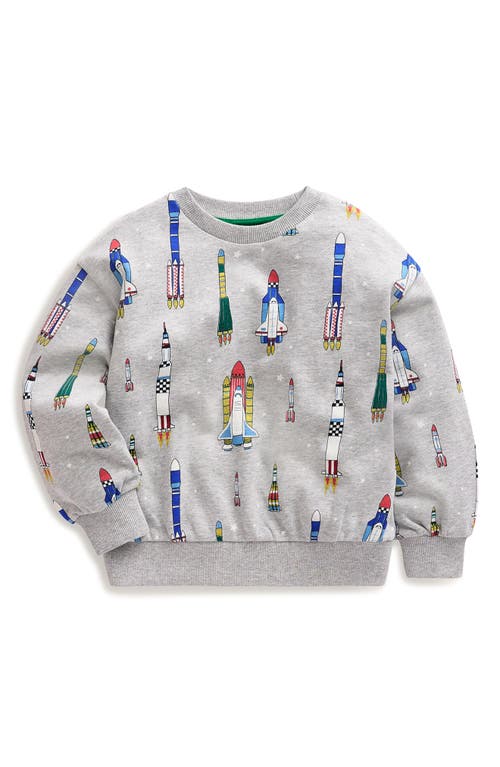 Mini Boden Kids' Rocket Print Cotton Sweatshirt in Grey Marl Rockets 