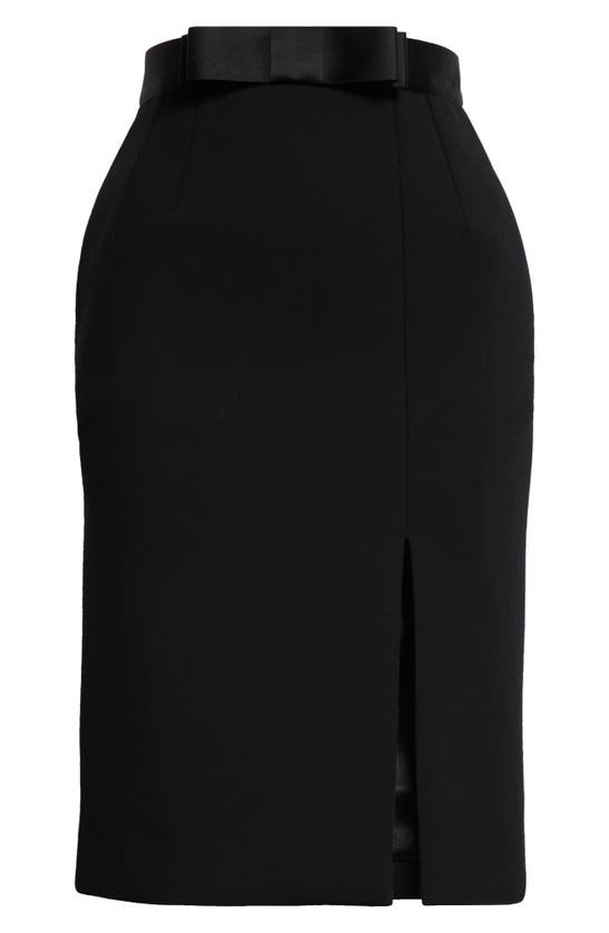 Shop Dolce & Gabbana Bow Waist Wool Blend Pencil Skirt In Nero