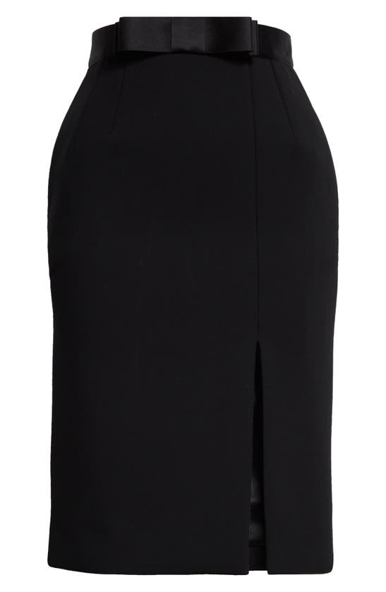 Dolce & Gabbana Bow Waist Wool Blend Pencil Skirt In Nero