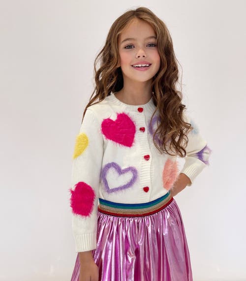 Lola + The Boys Fuzzy Hearts Cardigan In White