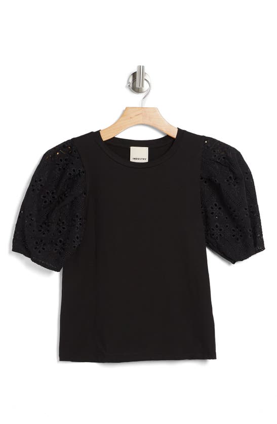 Shop Industry Republic Clothing Eyelet Sleeve Cotton Top In Black