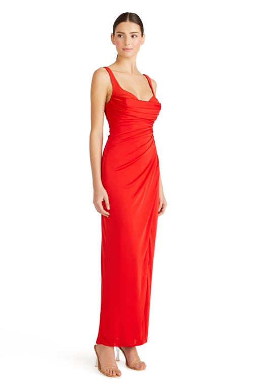 ml Monique Lhuillier Mae Ruched Column Gown In Scarlett